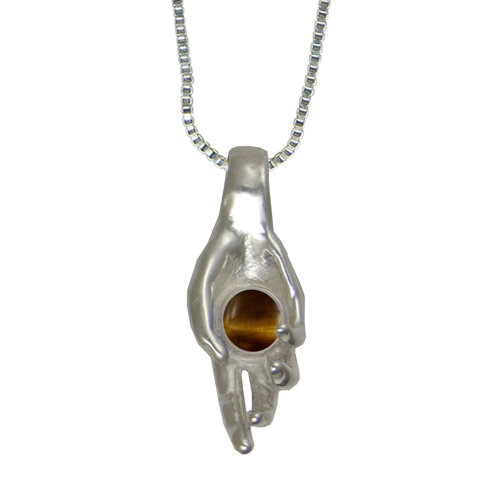 Sterling Silver Healing Hand Pendant With Tiger Eye